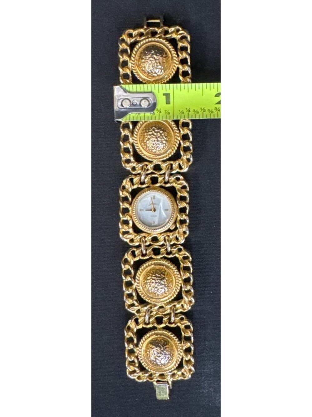 Vintage Gold-Tone Quartz Bracelet Watch With Textured Links & Roman Numeral Dial - Picture 9 of 9